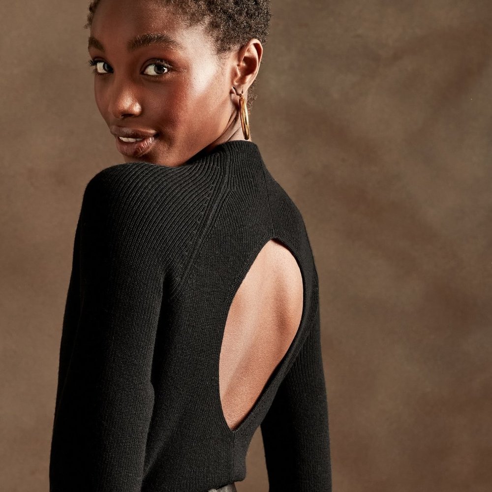 Banana Republic Black Merino Wool Cutout Sweater